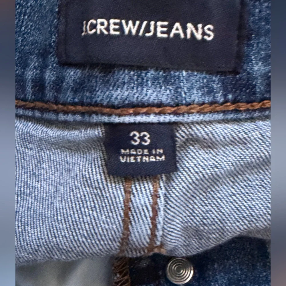J.Crew Jeans 10” High Rise Toothpick Button Fly Knee Patch Fading Raw Hem Size33